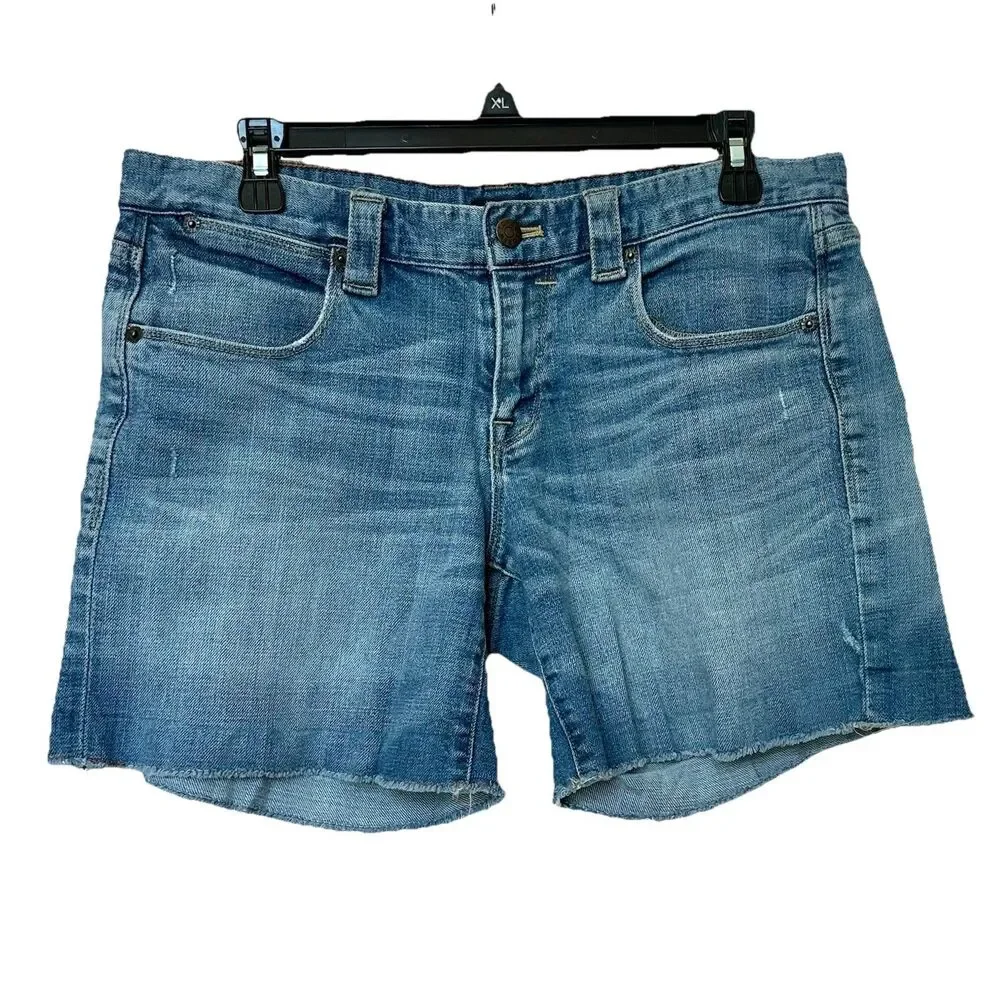 J. Crew Denim Stretch Shorts Womens 6 Distressed Raw Hem Preppy Stretch Grunge